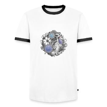 Centaneous flower with blue pearls - Men's Ringer Shirt - white/black - Front - AI Model Female 172 light (172cm) & AI Model Male 178 dark (178cm)