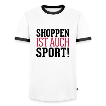 Shoppen ist auch Sport! - Männer Kontrast-T-Shirt - Weiß/Schwarz - Vorne - AI Model Female 172 light (172cm) & AI Model Male 178 dark (178cm)