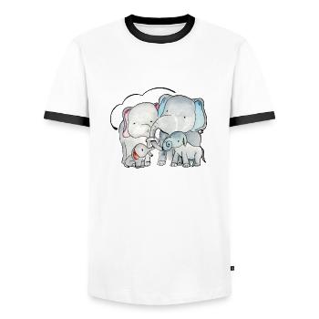 Famille d'éléphants - T-shirt contrasté Homme - blanc/noir - Devant - AI Model Female 172 light (172cm) & AI Model Male 178 dark (178cm)