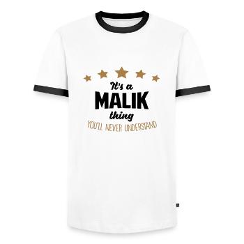It's a malik name thing stars never under - Men's Ringer Shirt - white/black - Front - AI Model Female 172 light (172cm) & AI Model Male 178 dark (178cm)