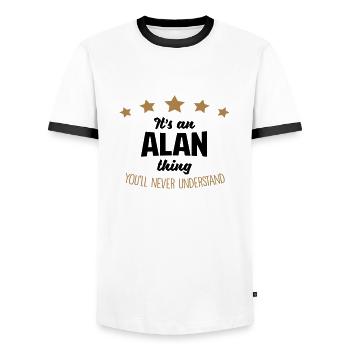 It's an alan name thing stars never under - Men's Ringer Shirt - white/black - Front - AI Model Female 172 light (172cm) & AI Model Male 178 dark (178cm)