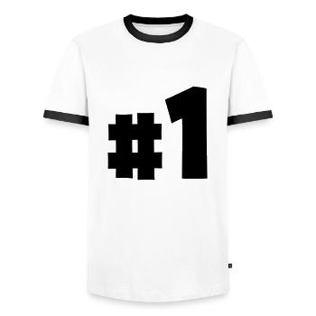Top 1 - Men's Ringer Shirt - white/black - Front - AI Model Female 172 light (172cm) & AI Model Male 178 dark (178cm)