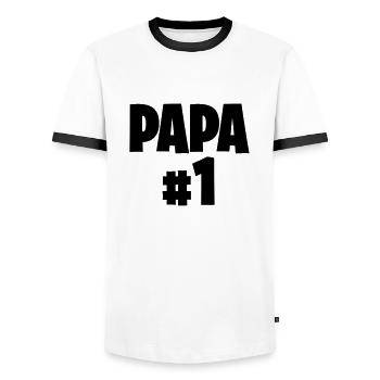 Papa # 1 - Männer Kontrast-T-Shirt - Weiß/Schwarz - Vorne - AI Model Female 172 light (172cm) & AI Model Male 178 dark (178cm)