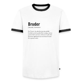 Spruchdesign - Bruder - Männer Kontrast-T-Shirt - Weiß/Schwarz - Vorne - AI Model Female 172 light (172cm) & AI Model Male 178 dark (178cm)