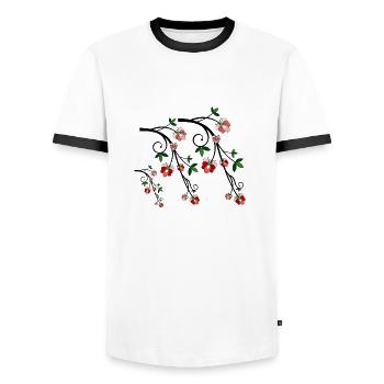Fleurs naturelles - T-shirt contrasté Homme - blanc/noir - Devant - AI Model Female 172 light (172cm) & AI Model Male 178 dark (178cm)