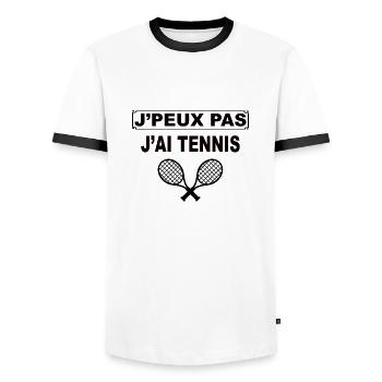 Humour tennis - T-shirt contrasté Homme - blanc/noir - Devant - AI Model Female 172 light (172cm) & AI Model Male 178 dark (178cm)