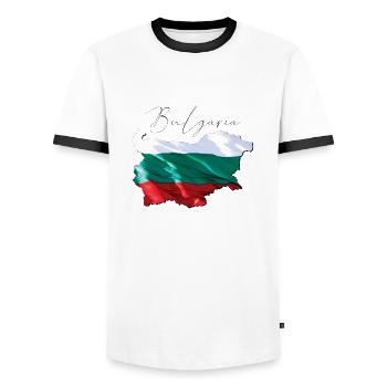 Echte Bulgarien Flagge – Flag Map EN - Männer Kontrast-T-Shirt - Weiß/Schwarz - Vorne - AI Model Female 172 light (172cm) & AI Model Male 178 dark (178cm)