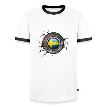 Schweden Steampunk Motor Angetrieben Vom Stolz - Männer Kontrast-T-Shirt - Weiß/Schwarz - Vorne - AI Model Female 172 light (172cm) & AI Model Male 178 dark (178cm)