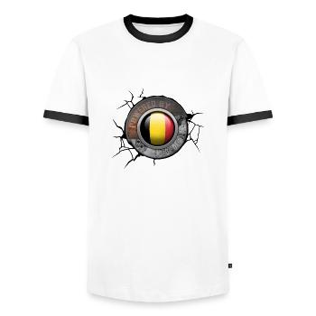 Belgien Steampunk Motor Angetrieben Vom Stolz - Männer Kontrast-T-Shirt - Weiß/Schwarz - Vorne - AI Model Female 172 light (172cm) & AI Model Male 178 dark (178cm)