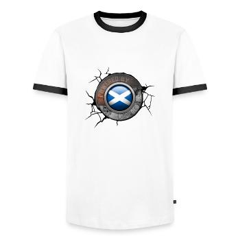 Moteur Steampunk écossais propulsé par Pride - T-shirt contrasté Homme - blanc/noir - Devant - AI Model Female 172 light (172cm) & AI Model Male 178 dark (178cm)