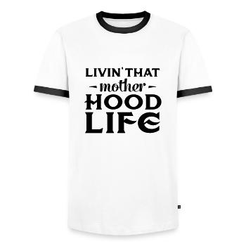 Livin' That Mother Hood Live - Men's Ringer Shirt - white/black - Front - AI Model Female 172 light (172cm) & AI Model Male 178 dark (178cm)