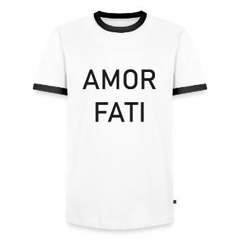 Cupid Fati - Aimez votre destin - Nietzsche - T-shirt contrasté Homme - blanc/noir - Devant - AI Model Female 172 light (172cm) & AI Model Male 178 dark (178cm)