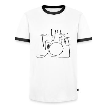 Drums Line Art - Minimalist - Men's Ringer Shirt - white/black - Front - AI Model Female 172 light (172cm) & AI Model Male 178 dark (178cm)