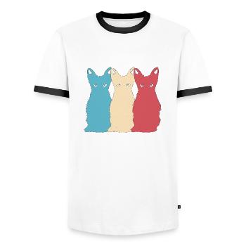 Cat Vector Animal Pet Kitten retro Design - Men's Ringer Shirt - white/black - Front - AI Model Female 172 light (172cm) & AI Model Male 178 dark (178cm)