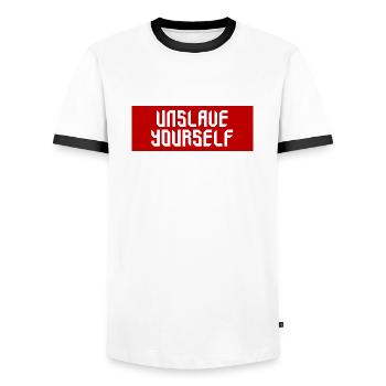 unslave yourself - Männer Kontrast-T-Shirt - Weiß/Schwarz - Vorne - AI Model Female 172 light (172cm) & AI Model Male 178 dark (178cm)