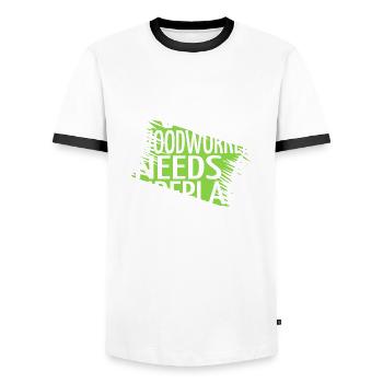 marteau-piqueur présente de fiers t-shirts de crâne de charpentier - T-shirt contrasté Homme - blanc/noir - Devant - AI Model Female 172 light (172cm) & AI Model Male 178 dark (178cm)