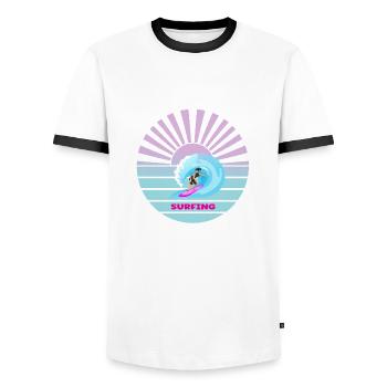Surfer coucher de soleil vagues - T-shirt contrasté Homme - blanc/noir - Devant - AI Model Female 172 light (172cm) & AI Model Male 178 dark (178cm)