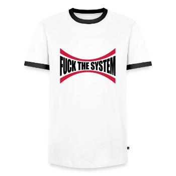 Logo Fuck the system - Männer Kontrast-T-Shirt - Weiß/Schwarz - Vorne - AI Model Female 172 light (172cm) & AI Model Male 178 dark (178cm)