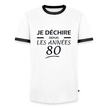 JE DECHIRE DEPUIS LES ANNEE 80 - T-shirt contrasté Homme - blanc/noir - Devant - AI Model Female 172 light (172cm) & AI Model Male 178 dark (178cm)