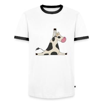 Cow Power Yoga Yoga Lover Gift Idea - Men's Ringer Shirt - white/black - Front - AI Model Female 172 light (172cm) & AI Model Male 178 dark (178cm)