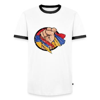 Armenia Power Faust Armenia Flag Armenian - Men's Ringer Shirt - white/black - Front - AI Model Female 172 light (172cm) & AI Model Male 178 dark (178cm)