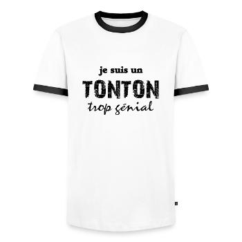 je suis un tonton trop génial - T-shirt contrasté Homme - blanc/noir - Devant - AI Model Female 172 light (172cm) & AI Model Male 178 dark (178cm)