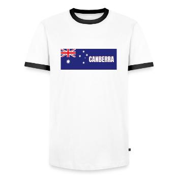 Canberra City in australischer Flagge - Männer Kontrast-T-Shirt - Weiß/Schwarz - Vorne - AI Model Female 172 light (172cm) & AI Model Male 178 dark (178cm)