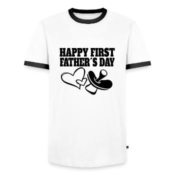 Fête des pères Papa Enfant Famille Papa Fille Fils - T-shirt contrasté Homme - blanc/noir - Devant - AI Model Female 172 light (172cm) & AI Model Male 178 dark (178cm)