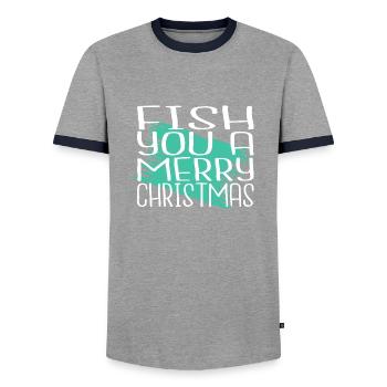 present sea cute gift fishing tournaments - Men's Ringer Shirt - grey/navy  - Front - AI Model Female 172 light (172cm) & AI Model Male 178 light (178cm)