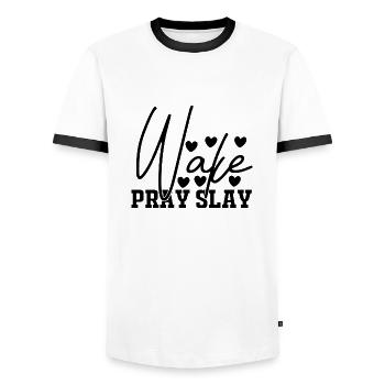 Wake Pray Slay - Men's Ringer Shirt - white/black - Front - AI Model Female 172 light (172cm) & AI Model Male 178 dark (178cm)