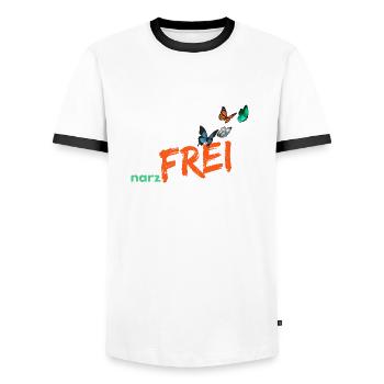 narzfrei orange - Männer Kontrast-T-Shirt - Weiß/Schwarz - Vorne - AI Model Female 172 light (172cm) & AI Model Male 178 dark (178cm)