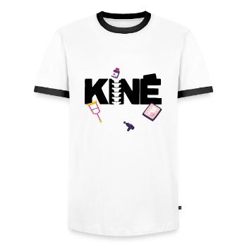Kiné Cadeau pour Masseur Kinésithérapeute - T-shirt contrasté Homme - blanc/noir - Devant - AI Model Female 172 light (172cm) & AI Model Male 178 dark (178cm)
