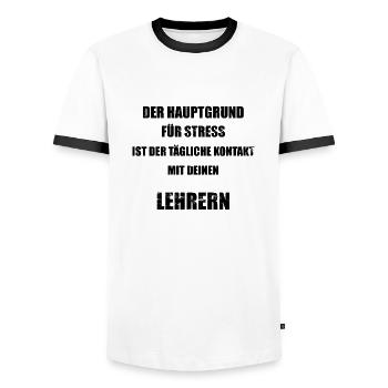 Hauptgrund für Stress - Lehrer - lustiger Spruch - Männer Kontrast-T-Shirt - Weiß/Schwarz - Vorne - AI Model Female 172 light (172cm) & AI Model Male 178 dark (178cm)