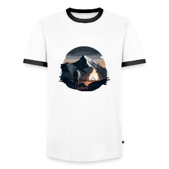 Feu de camp en camping en montagne Chemise de plein air - T-shirt contrasté Homme - blanc/noir - Devant - AI Model Female 172 light (172cm) & AI Model Male 178 dark (178cm)