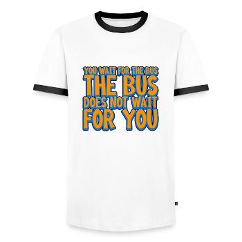 Vous attendez le bus Le bus n’attend pas 2 - T-shirt contrasté Homme - blanc/noir - Devant - AI Model Female 172 light (172cm) & AI Model Male 178 dark (178cm)