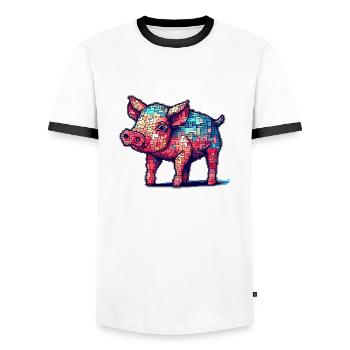 Cute little piglet in 8 bit look - Men's Ringer Shirt - white/black - Front - AI Model Female 172 light (172cm) & AI Model Male 178 dark (178cm)