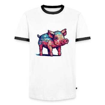 Cochon rétro dans des graphismes 8 bits cool - T-shirt contrasté Homme - blanc/noir - Devant - AI Model Female 172 light (172cm) & AI Model Male 178 dark (178cm)