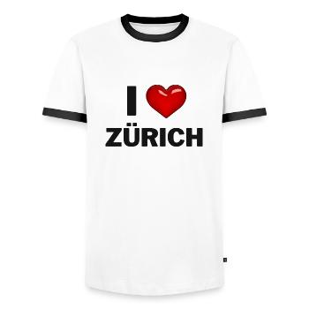 J’adore Zurich - T-shirt contrasté Homme - blanc/noir - Devant - AI Model Female 172 light (172cm) & AI Model Male 178 dark (178cm)