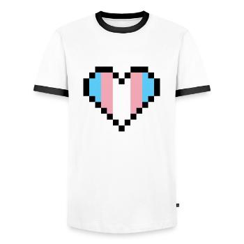 Fierté transgenre Pixel Art Cœur - T-shirt contrasté Homme - blanc/noir - Devant - AI Model Female 172 light (172cm) & AI Model Male 178 dark (178cm)