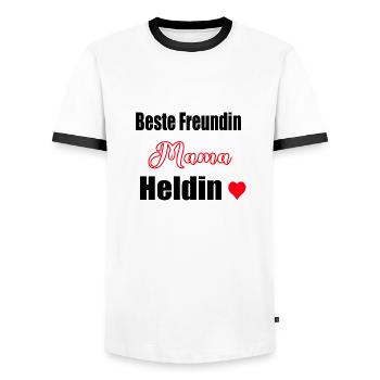 Mama, beste Freundin, Heldin - Männer Kontrast-T-Shirt - Weiß/Schwarz - Vorne - AI Model Female 172 light (172cm) & AI Model Male 178 dark (178cm)