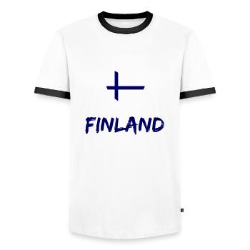 Finland Heart 1 - Men's Ringer Shirt - white/black - Front - AI Model Female 172 light (172cm) & AI Model Male 178 dark (178cm)