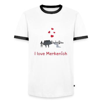 i love merkenich - Männer Kontrast-T-Shirt - Weiß/Schwarz - Vorne - AI Model Female 172 light (172cm) & AI Model Male 178 dark (178cm)