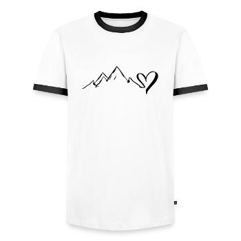 Herz - Berg - (3) - Männer Kontrast-T-Shirt - Weiß/Schwarz - Vorne - AI Model Female 172 light (172cm) & AI Model Male 178 dark (178cm)