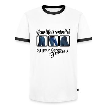 Votre vie est contrôlée par vos jeans - T-shirt contrasté Homme - blanc/noir - Devant - AI Model Female 172 light (172cm) & AI Model Male 178 dark (178cm)