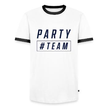 Party Team - Men's Ringer Shirt - white/black - Front - AI Model Female 172 light (172cm) & AI Model Male 178 dark (178cm)
