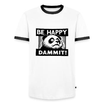Be Happy - Dammit ! - Männer Kontrast-T-Shirt - Weiß/Schwarz - Vorne - AI Model Female 172 light (172cm) & AI Model Male 178 dark (178cm)