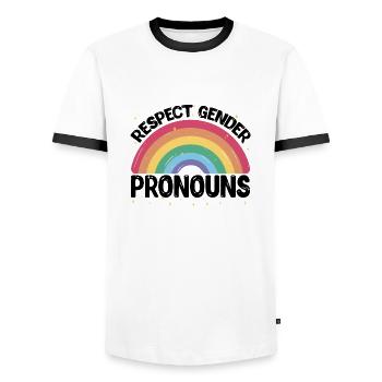 Respect Gender Pronouns 2 - Men's Ringer Shirt - white/black - Front - AI Model Female 172 light (172cm) & AI Model Male 178 dark (178cm)