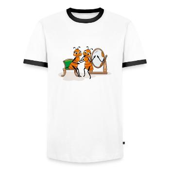 Cartoon happy ant girlfriends - Men's Ringer Shirt - white/black - Front - AI Model Female 172 light (172cm) & AI Model Male 178 dark (178cm)