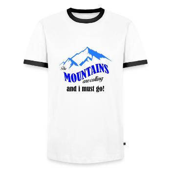 mountains are calling copy - Men's Ringer Shirt - white/black - Front - AI Model Female 172 light (172cm) & AI Model Male 178 dark (178cm)