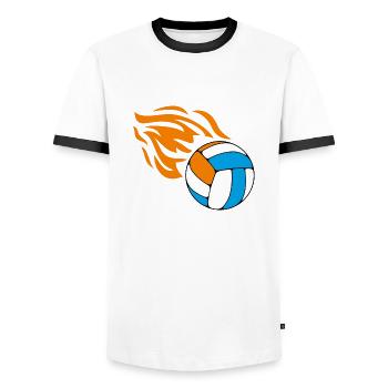 Volley-ball enflammé volant - T-shirt contrasté Homme - blanc/noir - Devant - AI Model Female 172 light (172cm) & AI Model Male 178 dark (178cm)